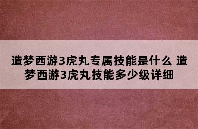 造梦西游3虎丸专属技能是什么 造梦西游3虎丸技能多少级详细